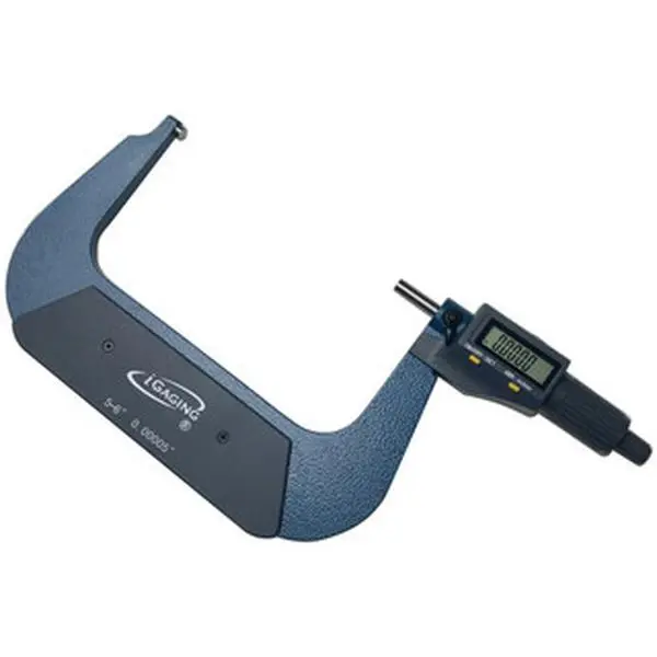 iGaging IP40 Digital Micrometer, 5-6 inches Range, Easy-to-Read LCD Display, Carbide Anvil, Data Output, Durable Hand Measuring Tool for Tools & Hardware, Ip40 Micrometer