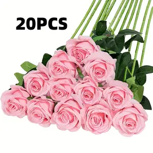 20 Realistic Long-stemmed Artificial Silk Roses, Lifelike and Durable White Rose Bouquet, Perfect for Diy Home Wedding Decor, Party Arrangements, and Elegant Table Centerpieces. Available in A Variety of Colors