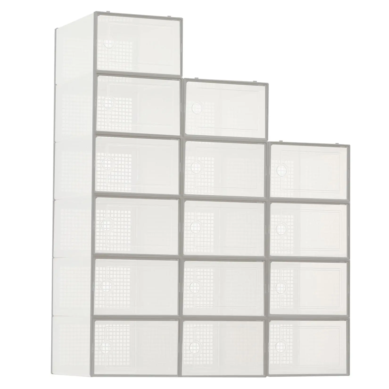 Shoe Storage Boxes Set, Transparent Stackable Plastic Shoe Boxes with Lid, for Shoes, Trainers, Toys, Wardrobe and Under the Bed, Practical and Robust,Grey