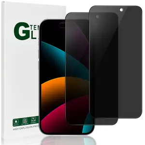 OuYteu [2 Pack Privacy Screen Protector for iPhone 15 Plus/iphone 15 Pro Max [6.7 Inch], Anti-Spy Tempered Glass Film, 9H Hardness, Scratch Resistant, Full Coverage, Easy Install, Case Friendly Accessories Automatic Fingerprint Protection Cellphone
