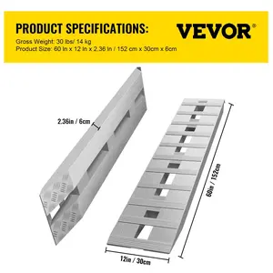【fathersdaygift】VEVOR Aluminum Truck Trailer Ramps60'' x 12'' x 2.5'' Beavertail Hook End6000LBS Total Capacity1 Pair (2 Ramps)