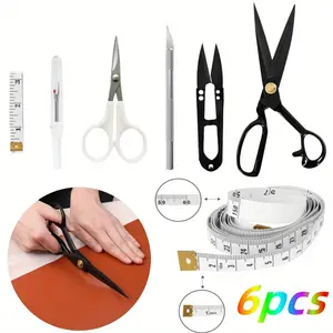 6-pcs Professional Tailor Scissors Set -9-inch Sharp Scissors for Fabric, Leather, and Hand Cutting, Durable Structure, Sewing Accessories
