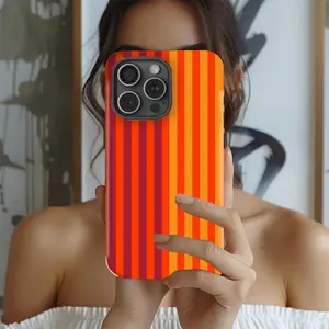 Orange and red two-tone striped tough 2-in-1 phone case with durable, shock-absorbing, and stylish design. Compatible with Iphone 11, 12, 13, 14, 15 and 16 Pro Max and Pro Plus Series A creatively designed new phone case, perfect as a gift for your friend