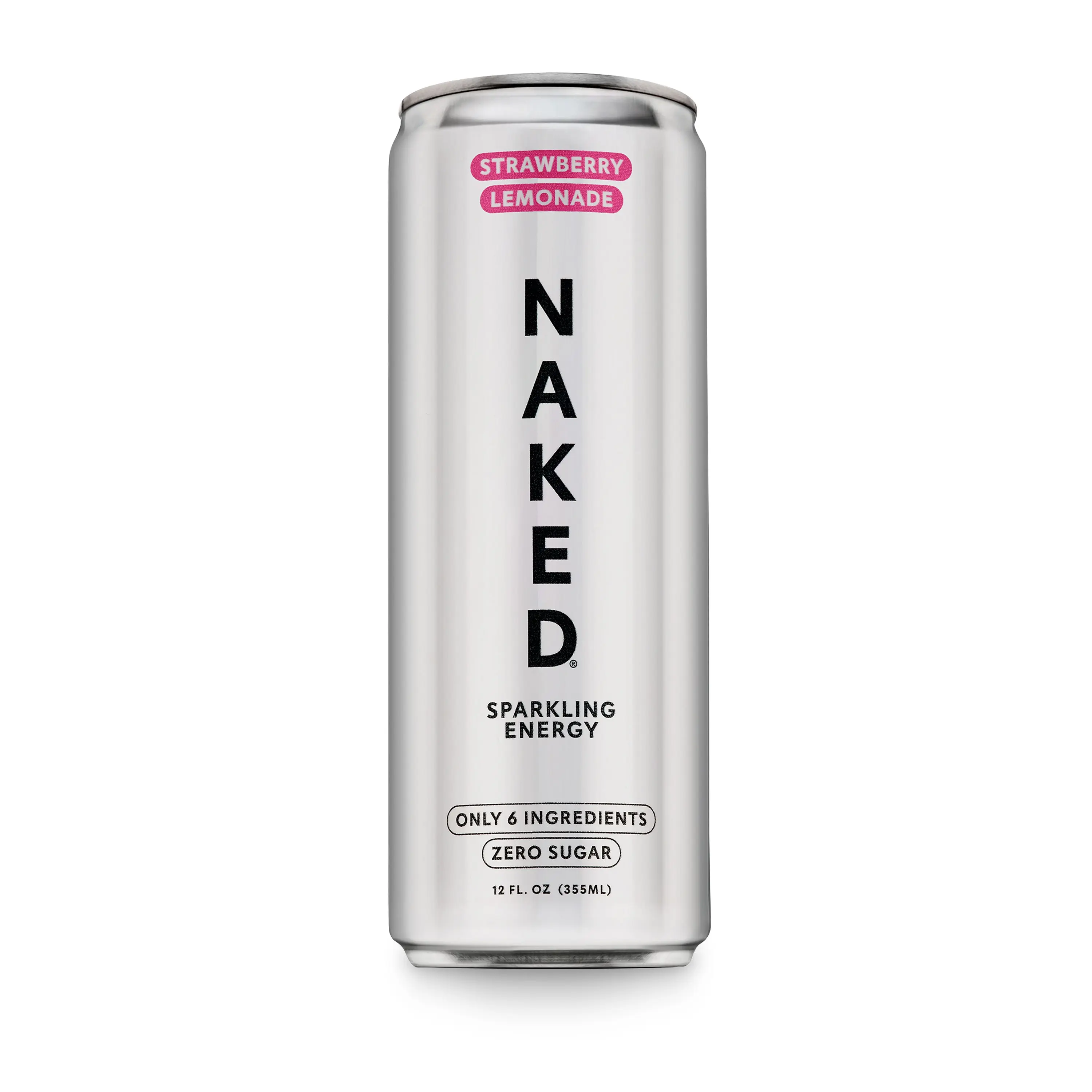 Naked Sparkling Energy Strawberry Lemonade - 12 Cans, 200mg Organic Caffeine, Vegan, Gluten-Free, No Artificial Sweeteners - Only 6 Ingredients