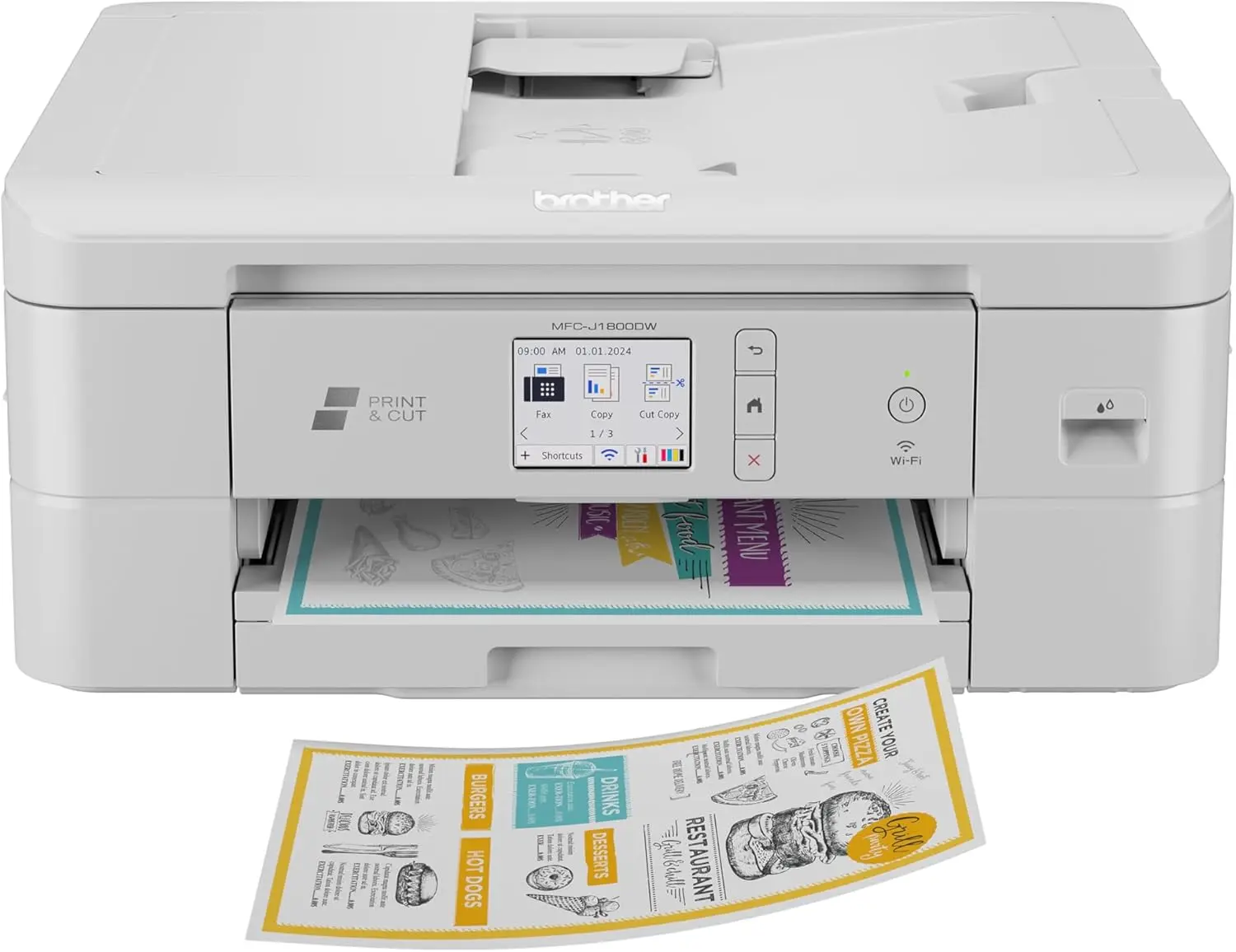 Brother MFC-J1800DW Wireless All-in-One Color Inkjet Printer with Auto Paper Cutter Scanner Copier Fax 150-Sheet Capacity Eco-Conscious Design & BST Technology