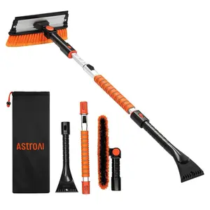 Astroai 2" Ice Scrapers for Car Windshield, 3 in 1 Sturdy Snow Brush with Squeegee, 10 Adjustable Length Settings, Extendable Aluminum Handle, Orange