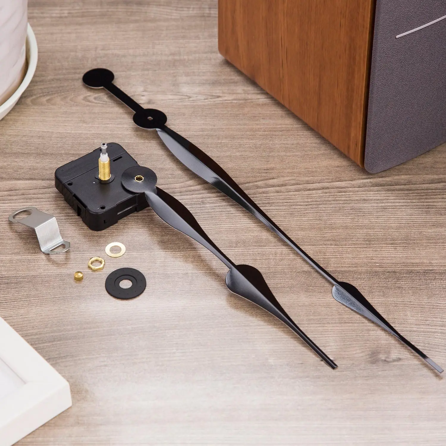 Black Elegant DIY Analog Wall Clock Kit for Living Room Home Improvement - Silent Quartz Movement, 12 in Spade Hands, High Torque, Easy Installation, Latex Components, 1/10 in Thick, 11.7 mm Thread Length (Battery Not Included), 23 Mm Shaft Length, 10 Mm,
