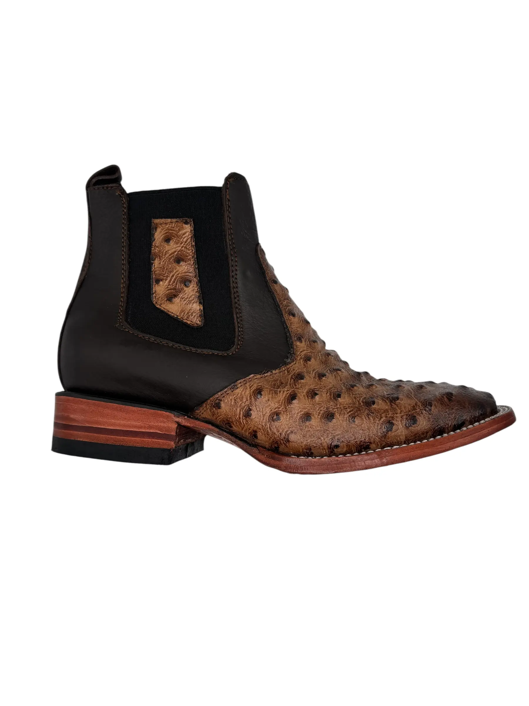 Botin avestrus color miel- 100% piel grabada