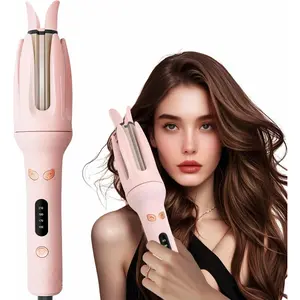 Automatic Curling Iron Four Temperature Levels 28mm Barrel Anti-Tangle Cordless Straightener Ionic Dual Voltage for Hair Styling Pink