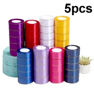 5-Pack Satin Ribbon 1.5 Inch Wide X 25 Yards Long, Edges, Perfect for Gift Wrapping, Gift Box Packaging, DIY Crafts, Christmas Decorations
