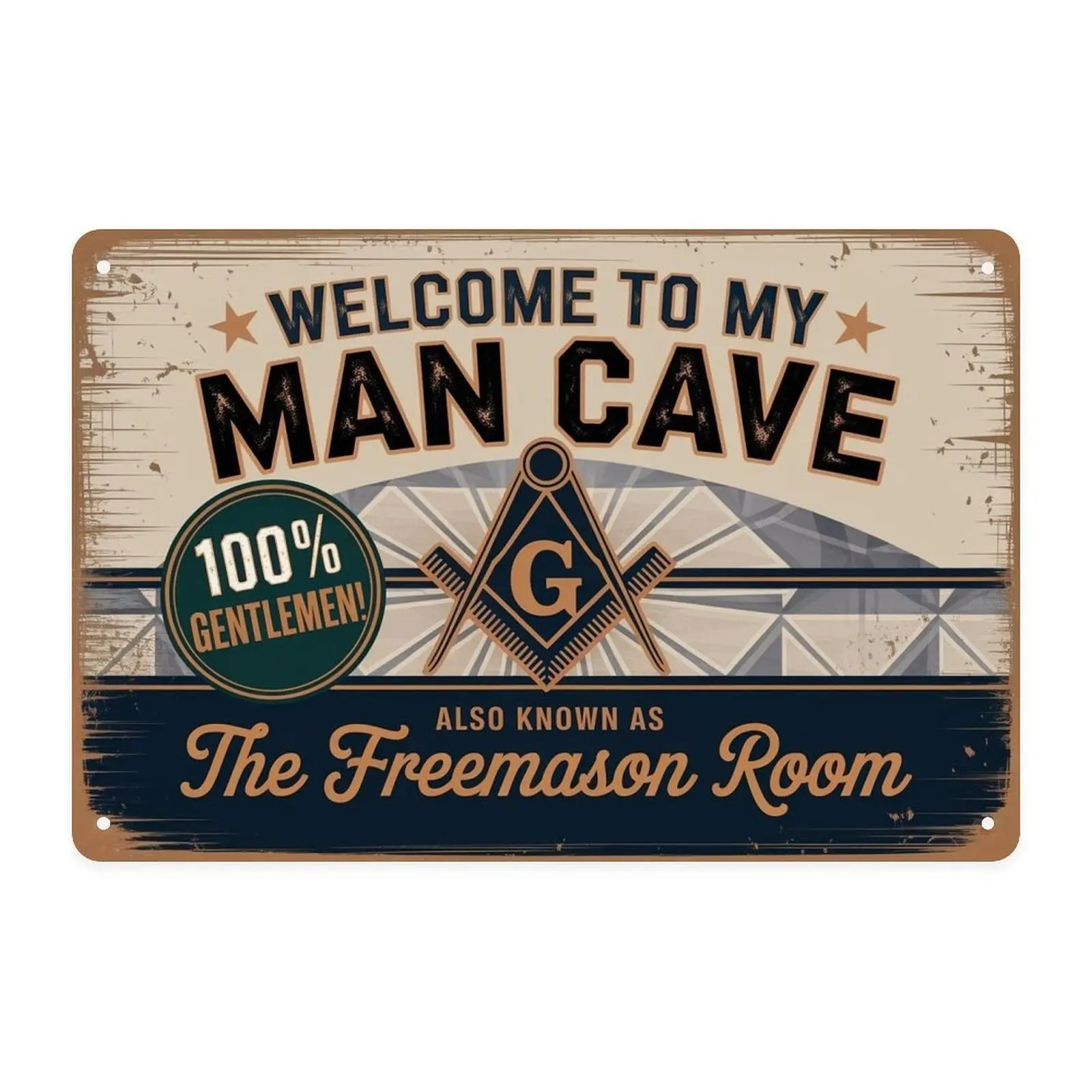 Man Cave Freemason Tin Sign, Vintage Freemason Man Cave Metal Sign Print Aesthetic Room Decoration for Home Bedroom Bar Garage Indoor Outdoor Wall Decor, 8 X 12 IN