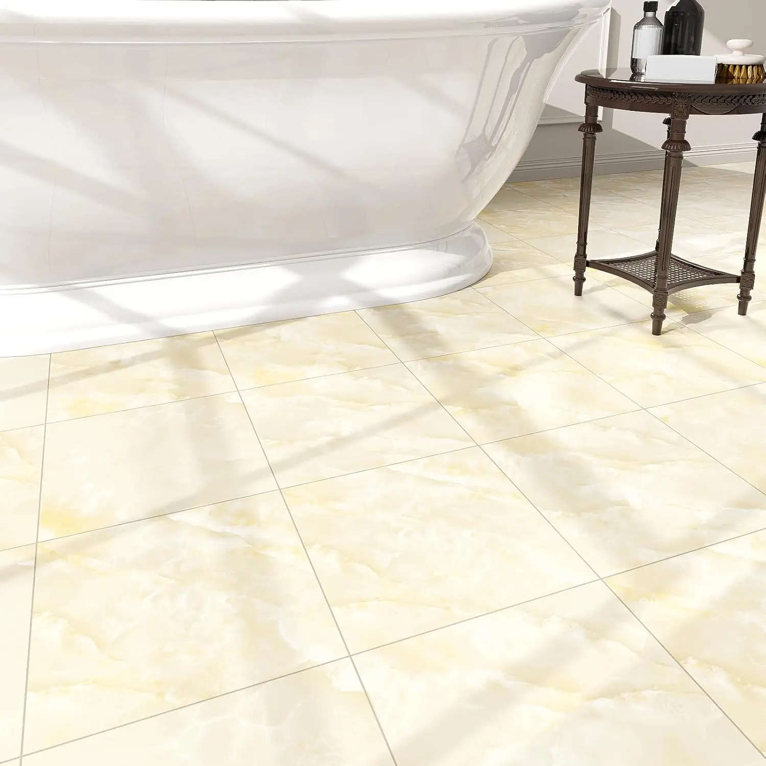 20-Pack PVC Vinyl Floor Planks, 12x12 in Peel-and-Stick Self-Adhesive Waterproof Stain-Proof DIY Indoor Flooring, Ivory Beige Vein Marble, Covers 20 Sq. Ft for Living Room, RV