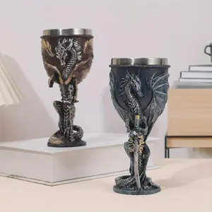 Dragon & Sword Design Wine Cup, 1 Count Gothic Style Medieval Wine Glass, Stainless Steel Drinking Cup for Bar, Party, Club and Home Use, Drinkware