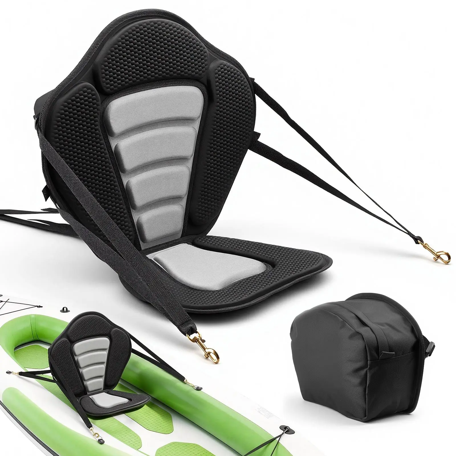 VEVOR Universal Kayak Seat, 1 Pack 0.5in Thick Durable Paddleboard Seat with Soft Padded Back Support, Storage Bag, Adjustable Straps, Secure Fit, Universal & Secure Installation for Inflatable Kayak, Fishing Boat, SUP, Canoe, Easy Maintenance & Carry, Fi