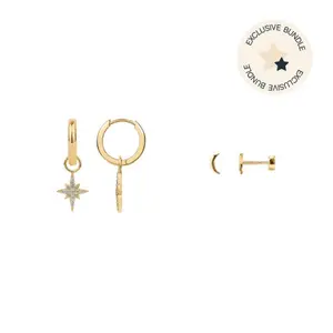 PAVOI 14K Yellow Gold Plated S925 Sterling Silver Drop Dangle Huggie Hoop & Flatback Tiny Moon Earrings - TikTok Set