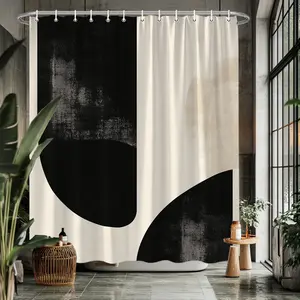 1pc Extra Long Modern Shower Curtain, Bathroom Accessory, Large Bathroom Window Coverage, Fade Technology & Hooks Included, Machine Washable Bathtub Curtain, Minimalist Black/Beige/White/Gray Design, Multi-Size, For Bathrooms