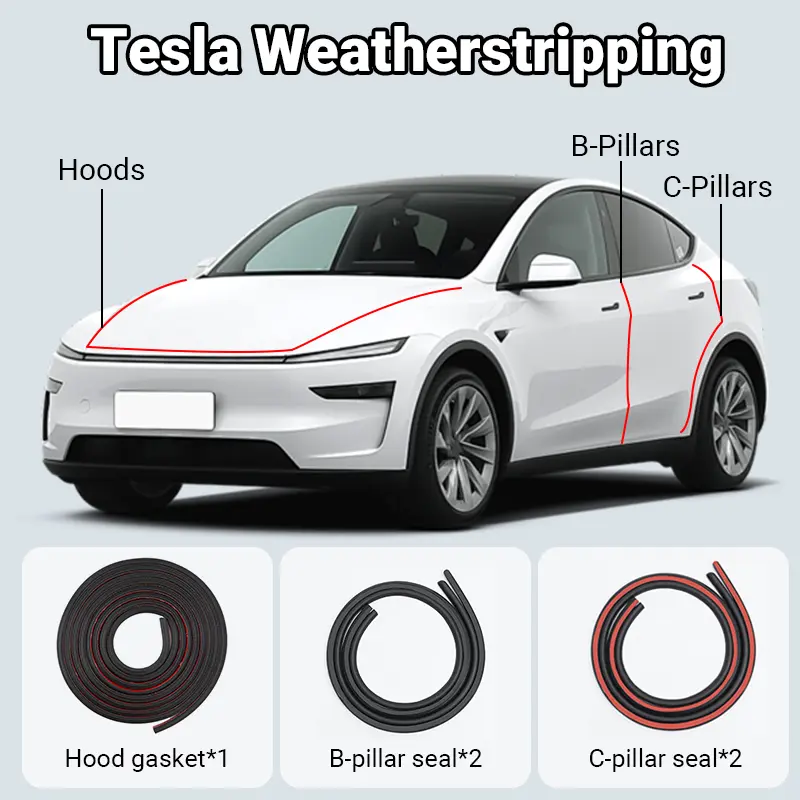 Tesla Custom-Fit Automotive Vehicle Accessories for New Model 3/Y - Special Sealing Strip, B-Pillar Seal, Car Weather Stripping, Sound Insulation Rubber Strip, Dustproof Noise Reduction Solution