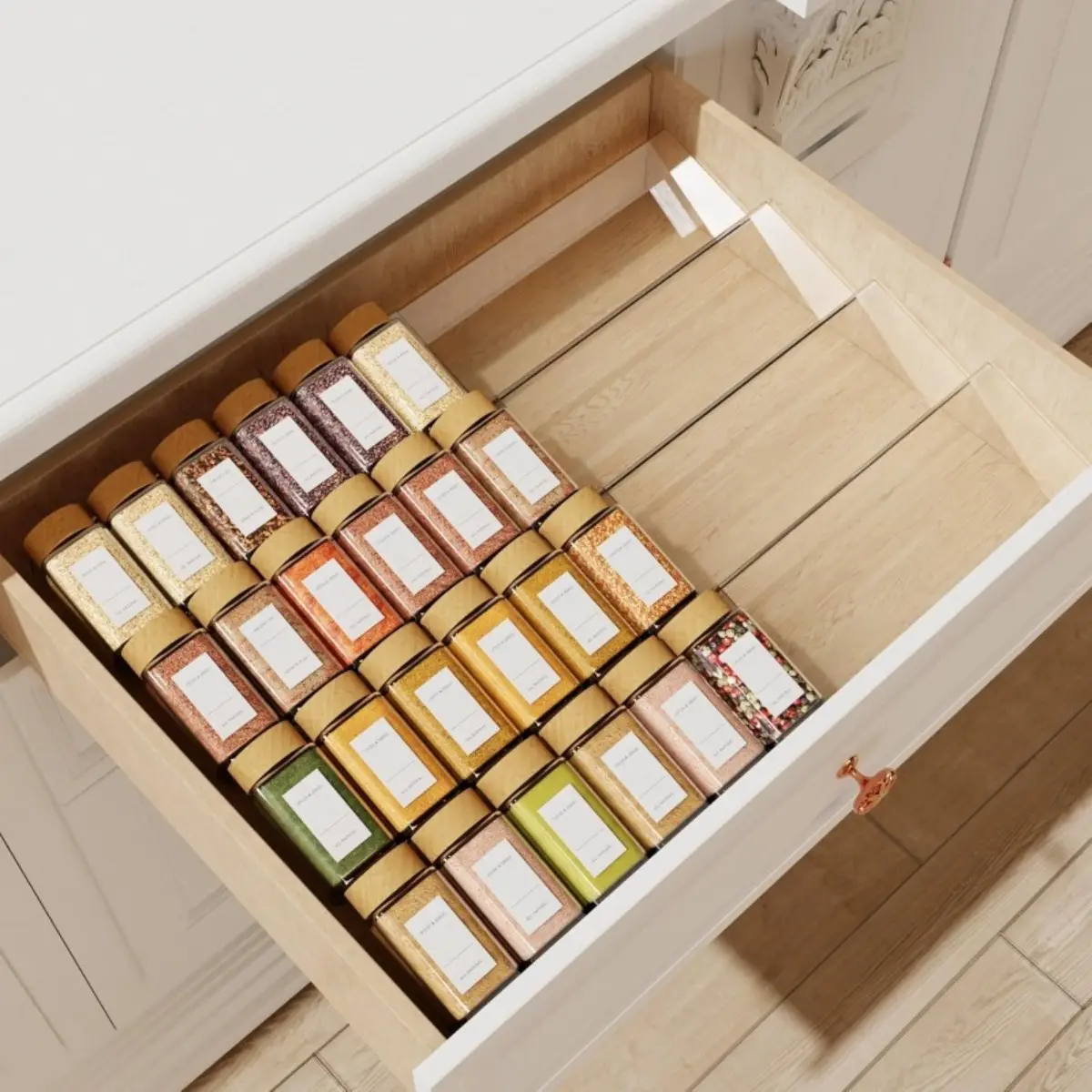 4PCS Kitchen Spice Organizer Box Set, Stackable Clear Acrylic Seasoning Rack Display Stand Set for Spice Jars and Bottles, Suitable for Drawer Cabinet and Countertop Storage, Home Kitchen Sorting and Organization Shelf Display Container