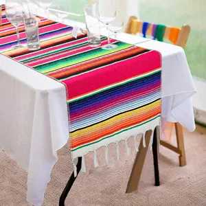 14 x 84 inch Mexican serape cotton fringe table runner for Mexican party and wedding decorations