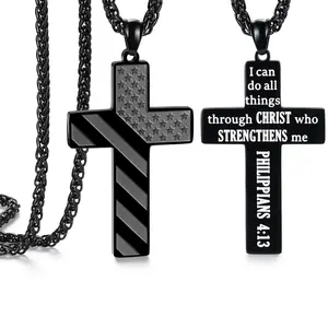 SAM & LORI Easter Basket Stuffers Teens Boys Gifts Teenage Him Birthday Cool Boyfriend Men Cross Necklace Chain Son Valentines Black Stainless Steel Fashion Necklace Christmas Confirmation Graduation Streetwear Statement Jewelry Religious Jewelry