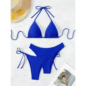 SwimWomen'sSummerBeachFluorscentGreenHalterNeckStrapSexyBikiniSet3pcsGreenBikini