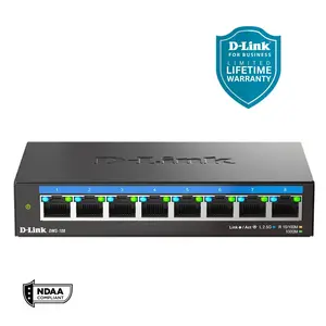 D-Link 8-Port 2.5Gb Unmanaged Gaming Switch DMS-108 with 8 x 2.5G Multi-Gig Network Fanless Plug & Play Wifi Wireless 40Gbps Capacity for Wi-Fi 6 Networks