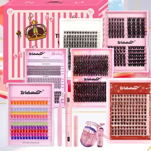 False Eyelashes Kit, 1 Box Mixed Length Individual False Eyelashes with Glue & Glue Remover & Tweezers & Brush, Eye Makeup Enhancement Tool for Women