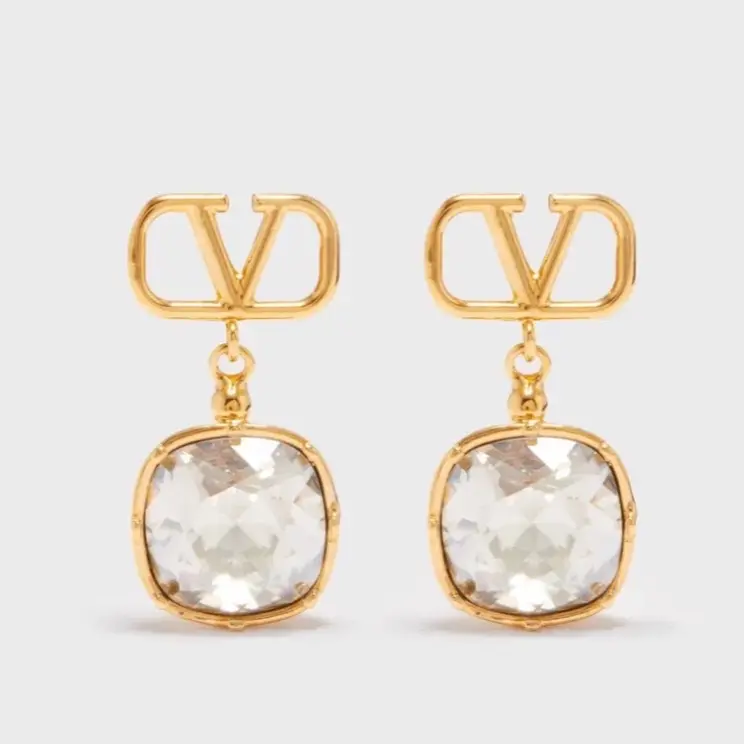 Pre-owned Valentino Garavani V logo Crystal Drop Earrings