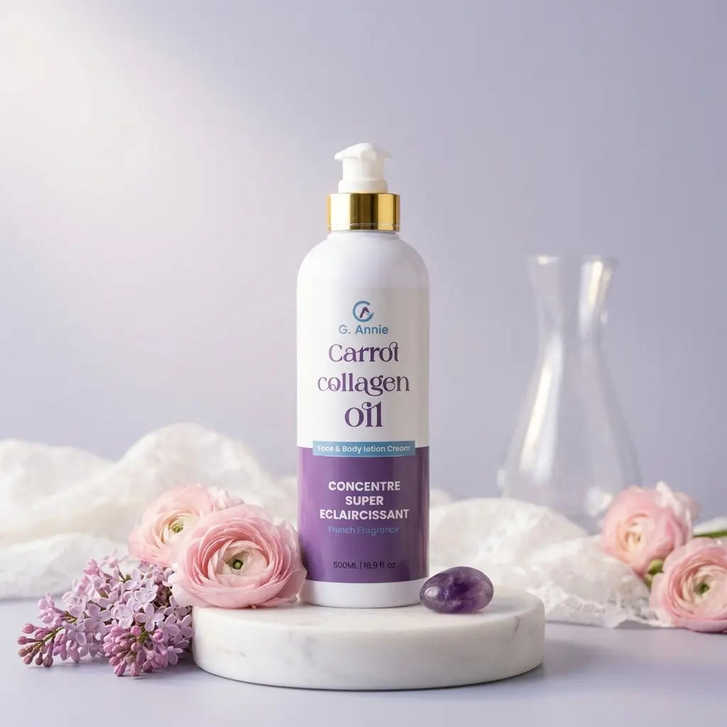 G. Annie Carrot Collagen Oil Face & Body Lotion – 500ml Hydrating Cream with Vitamin A & Collagen for Even Tone & Radiant Skin, French Fragrance, Lightweight & Fast-Absorbing