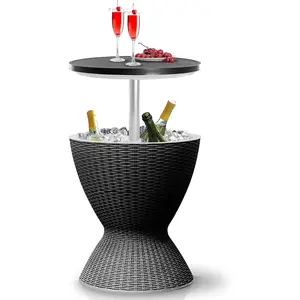 Outdoor Cool Bar Table, 7.5 Gallon Beer and Wine Cooler, Patio Furniture & Hot Tub Side Table, Beverage Cooler, All-Weather Resistant Ice Cool Bar, Rattan Style Patio, Cocktail Bar (Black)