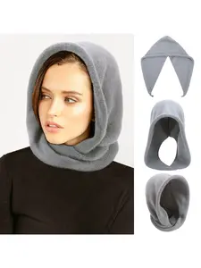 Women's Solid Winter Hooded Scarf with Ear Protection, Warm Stretchy Beanie, Winter Integrated Hood Scarf