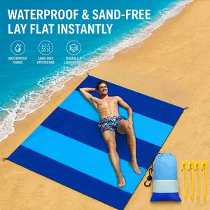 Beach Blanket Sandproof Waterproof, Extra Large Beach Mat, Oversized & Compact Sand Free, Quick Drying Beach Essentials for Vacation, Cruise, Picnic & Camping with Stakes