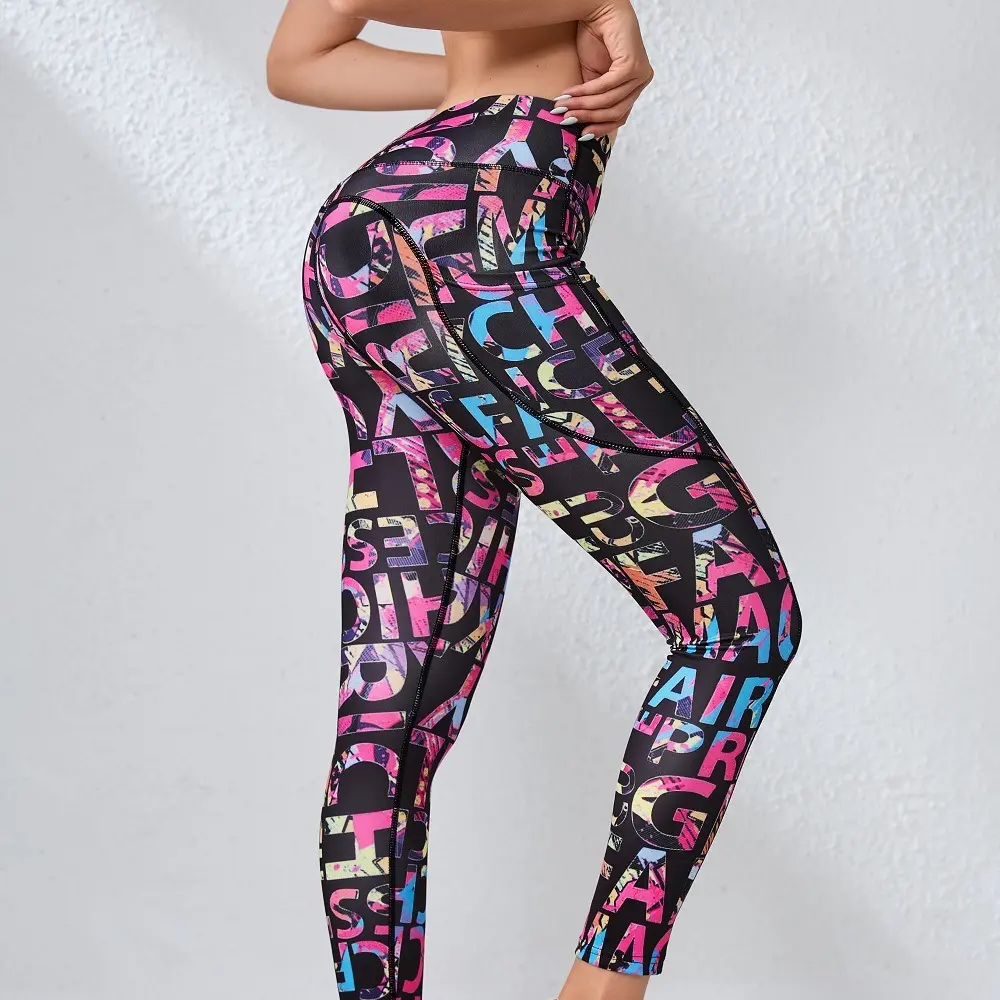 Print High-waisted Plus-size Stretch Fitness Yoga Pants Outdoor Riding Pants Running Leggings