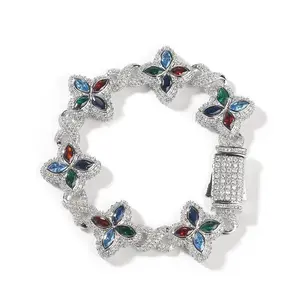18K Gold Vacuum Plated Copper with 5A+ Sri Lanka Colorful Zircon Infinity Four Leaf Clover Clarity Bracelet & Necklace Miami Italy Mexico & Micro Inspired for Women & Men Luxury Jewelry,Daily Wear,Casual Fashion,Gift Idea,Chicano,Classic,Hip Hop