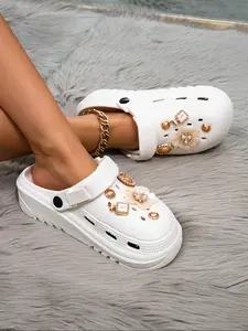 Women's Fashionable Plain Color Hollow Out Design Slippers, Casual Comfortable Breathable Clogs, All-match Beach Slippers for Indoor & Outdoor Wear