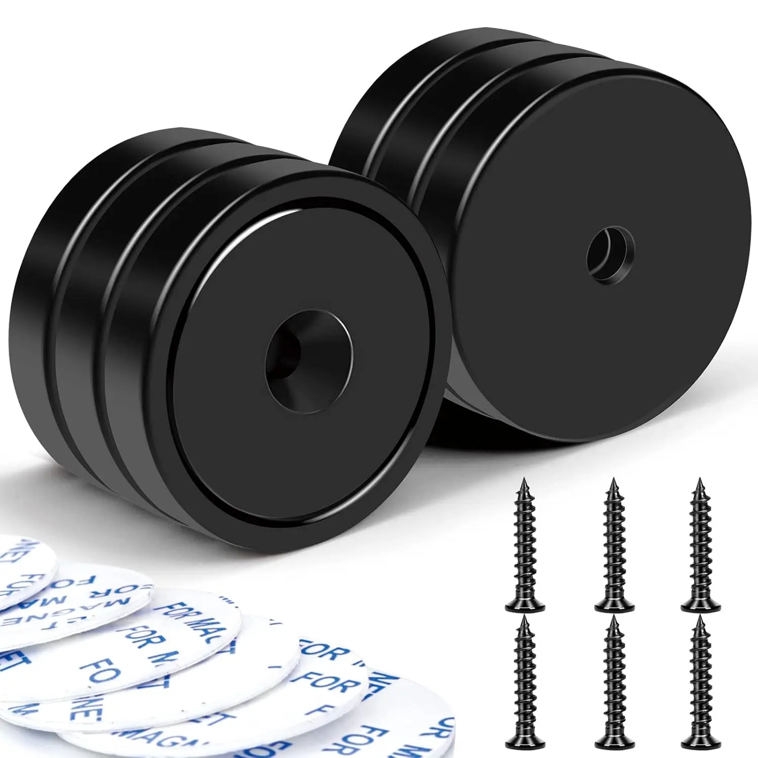 6-Pack Heavy Duty 1.26 Inches Neodymium Cup Disc Multifunctional Magnets - 110 lb+ Strength, Copper Construction, Waterproof Coating, Hole/Wall Mount, Screws + Tape, Lifting Tools for Home, Fishing, Business Use