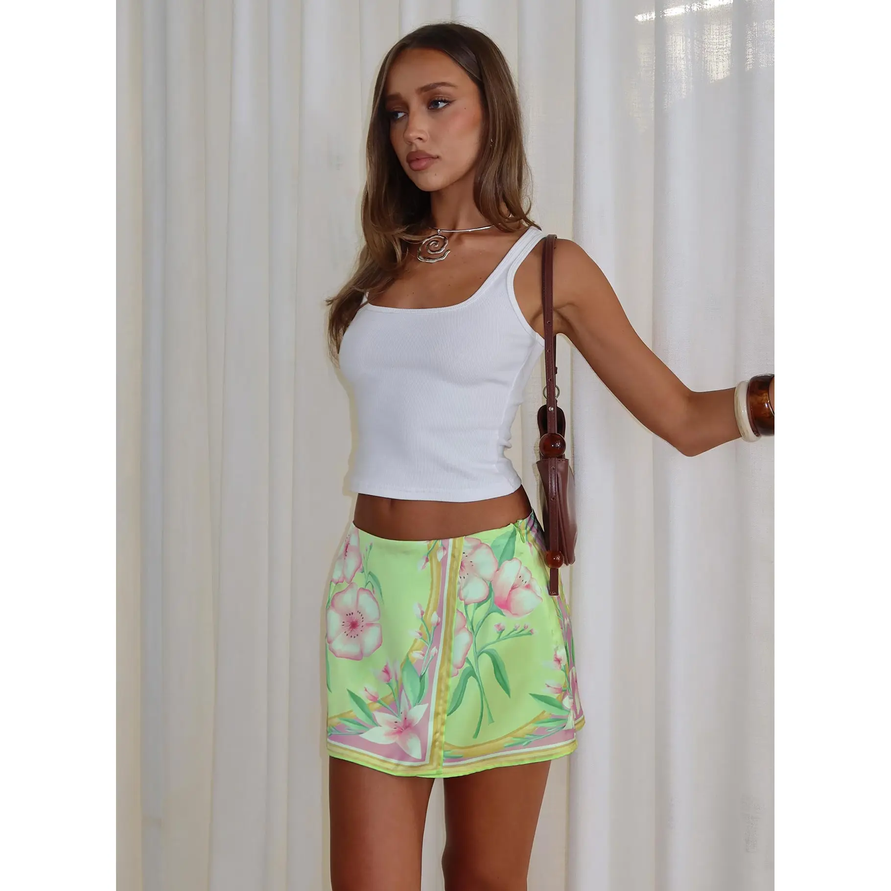 Provoke Mini Skirt Green Floral