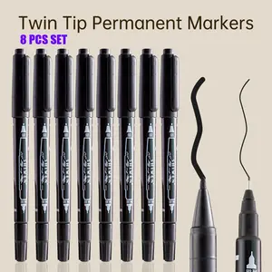 8 Pack Dual Tip Permanent Marker Pens Fine & Broad Tip Waterproof Quick Dry Oil Based Markers