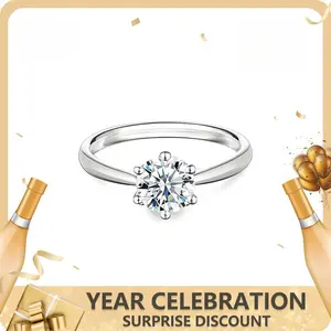 Solitaire Classic Six-Prong Ring Lab-Created Moissanite Engagement Ring S925 Sterling Silver Moissanite Jewelry Perfect Gift