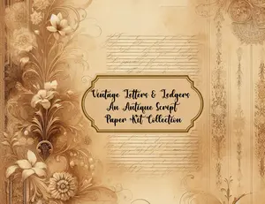 Vintage Letters & Ledgers An Antique Script Paper Kit Collection 40 Background Pages for Junk Journals Scrapbooking and Crafting