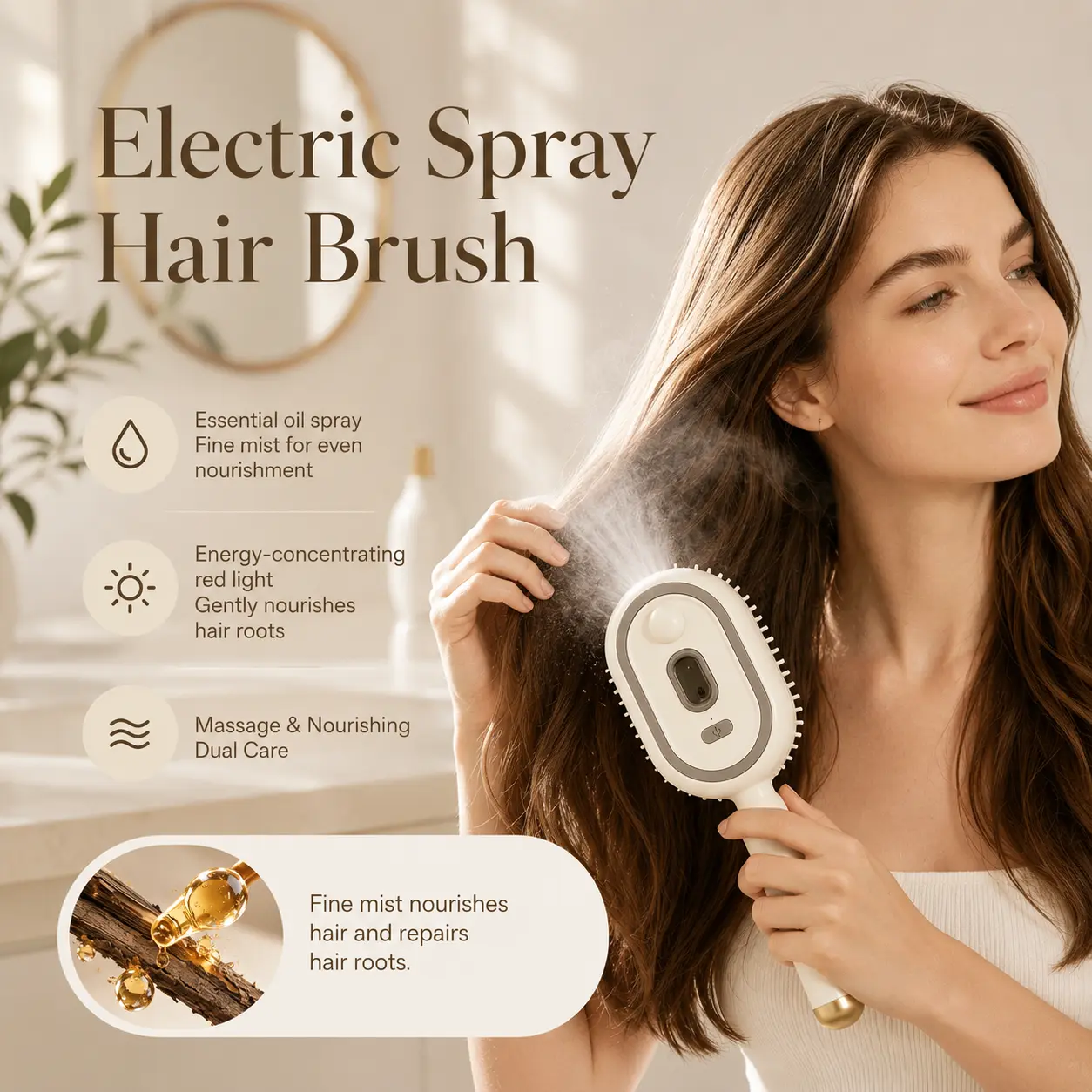 5-in-1 Electric Spray Air Cushion Massage Hairbrush - Anti-Tangle, Anti-Static, Hydrating Mist, Scalp Care, Frizz Control, Flexible, Refillable, Self-Clean Professional Salon Hair Tool