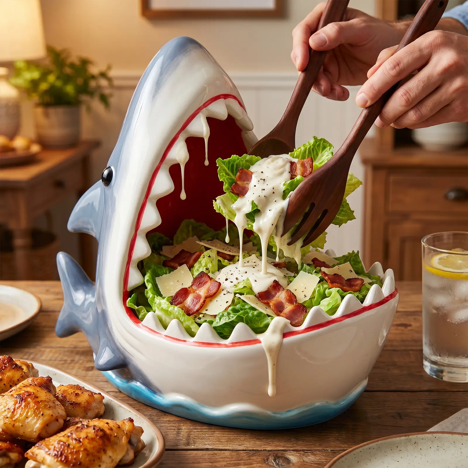 Large Ceramic Shark Bowl, Cute Shark Stuff Gifts Birthday Party Decorations | Handmade Fruit Bowls for Kitchen Counter, Unique Candy Dish Bowl for Office Desk Decor, Decorative Key Ramen Popcorn Bowls