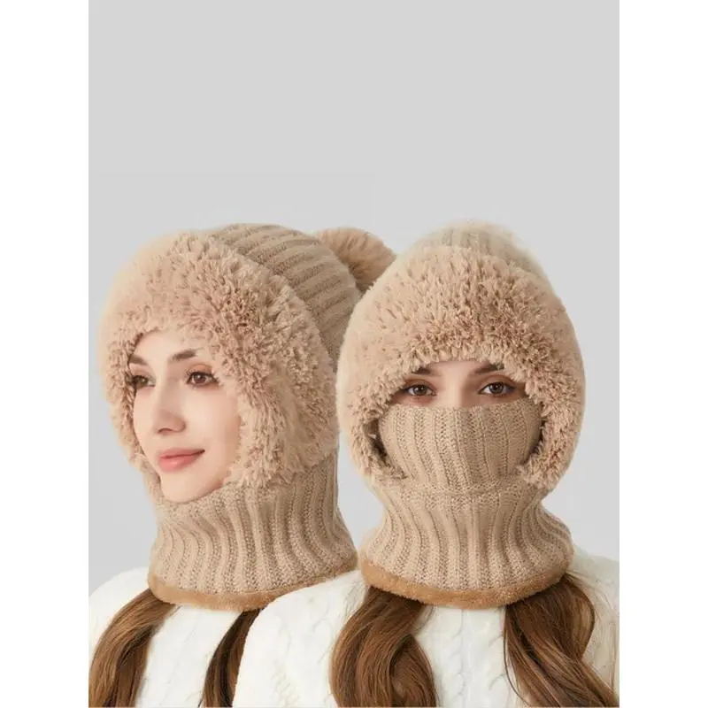 Women's Solid Cotton Knit Beanie Hats with Pom Pom - Thick Warm 1-Size Stretch Fall Winter Fashion Accessory, Casual Wear, Ideal Holiday Gift