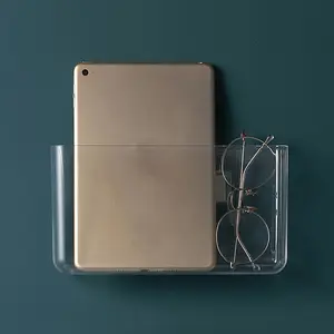 1pc Wall-Mounted Mobile Phone and Remote Control Storage Box - Clear Adhesive Organizer for Bedside Sundries