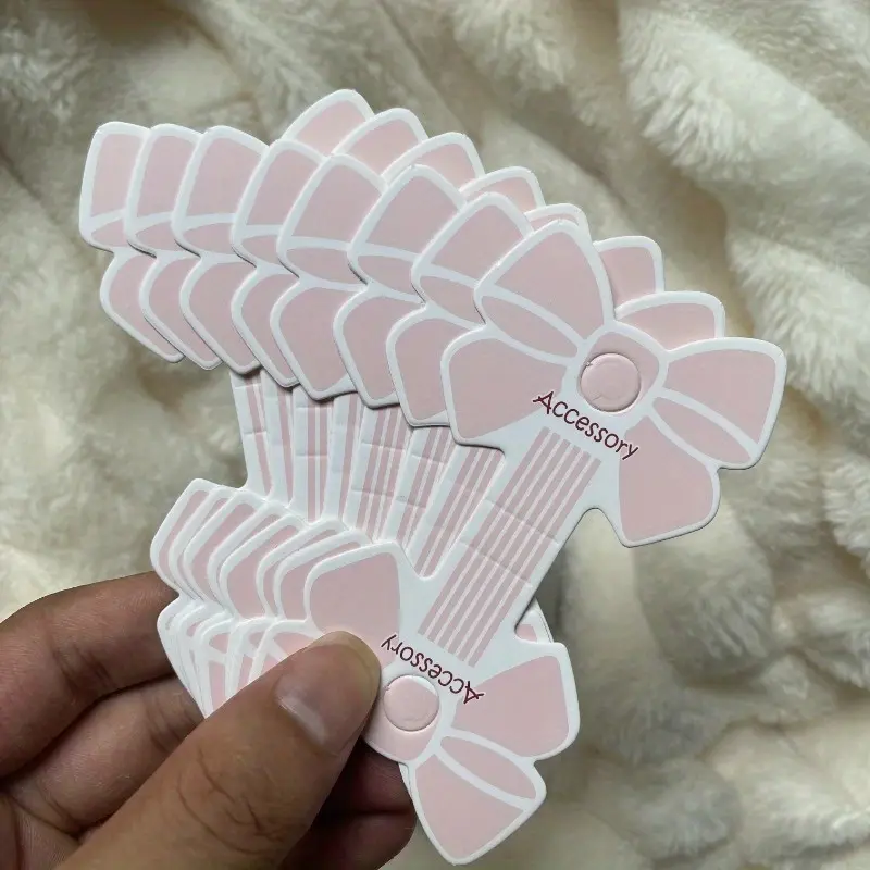100pcs Pink Bow Hairband Paper Card, DIY Jewelry Display & Packaging Accessory, Foldable Hairband Folding Card, Hair Decoration Card, Art Craft & Sewing Supplies, Cardboard & Paper Material, DIY Craft Embellishments