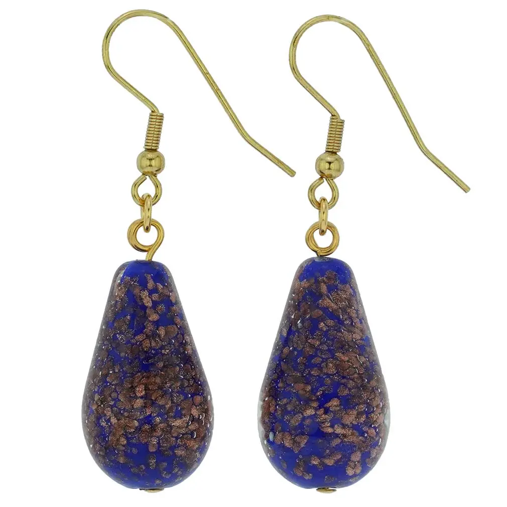 Women's Fashion Handmade Murano Glass Teardrop Earrings - Navy Blue, Feminine Aesthetic, Bling Effect, Ideal for Special Occasions