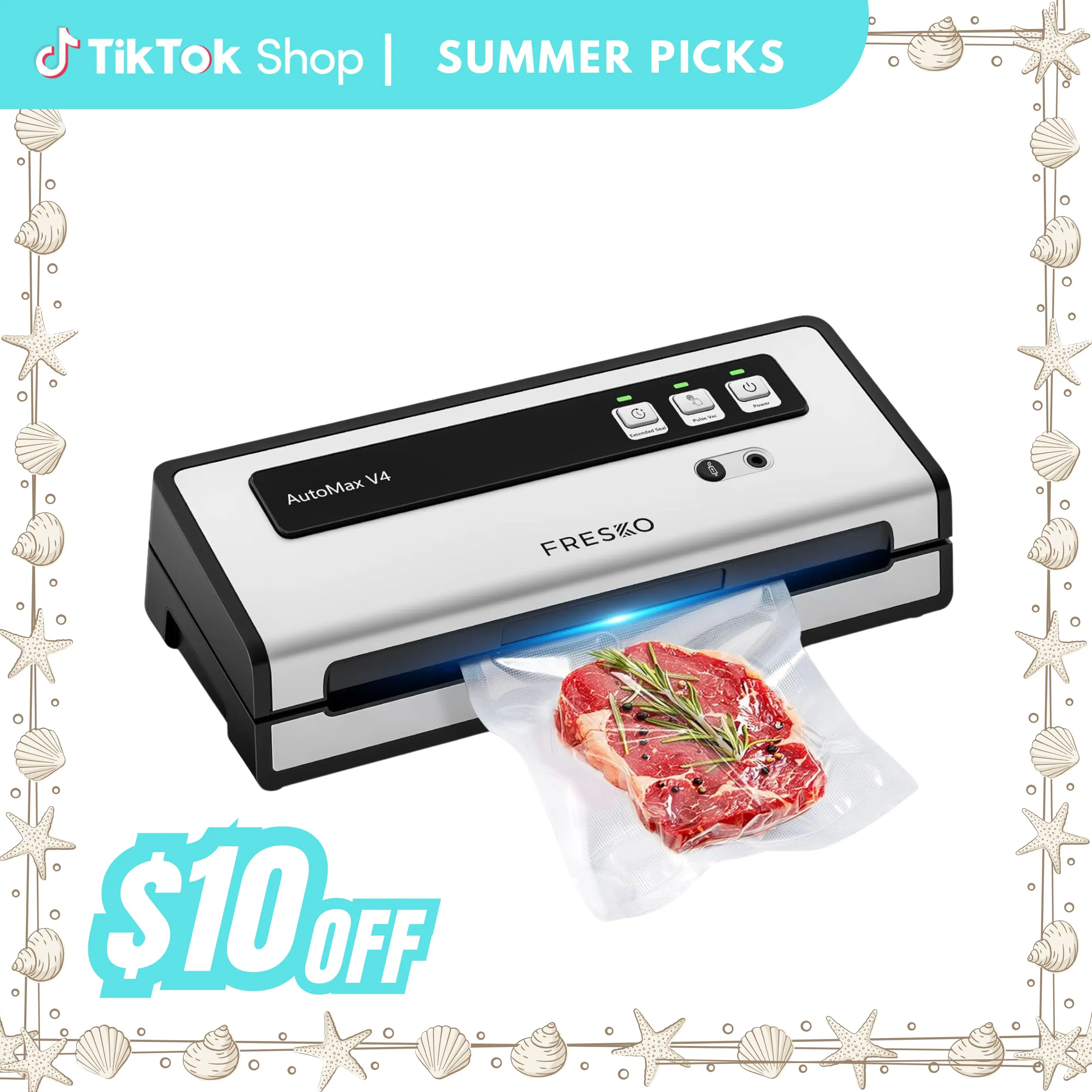 FRESKO AutoMax V4 Mason Jar Vacuum Sealer Machine, Automatic Food Sealer with Double Heat Seal, Includes Bags & Accessory Set, Mason Jar Vacuum Sealer Kit, Vacuum Sealing Machine