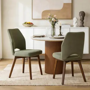 Dining Chairs Set of 2, Modern Upholstered Kitchen Chairs with Unique Cutout High Back & Wood Legs, Comfortable Fabric Side Chair for Dining Room, Living Room Green