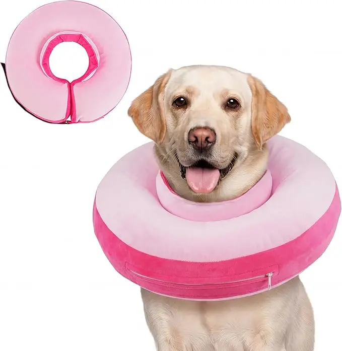 Kuoser Inflatable Dog Cone Collar, Soft Dog Cone Alternative After Surgery,Dogs Donut Collar to Stop Licking, Inflatable Doggie Neck Pillow,Comfortable Recovery E-Collar for Small Medium Large Dogs