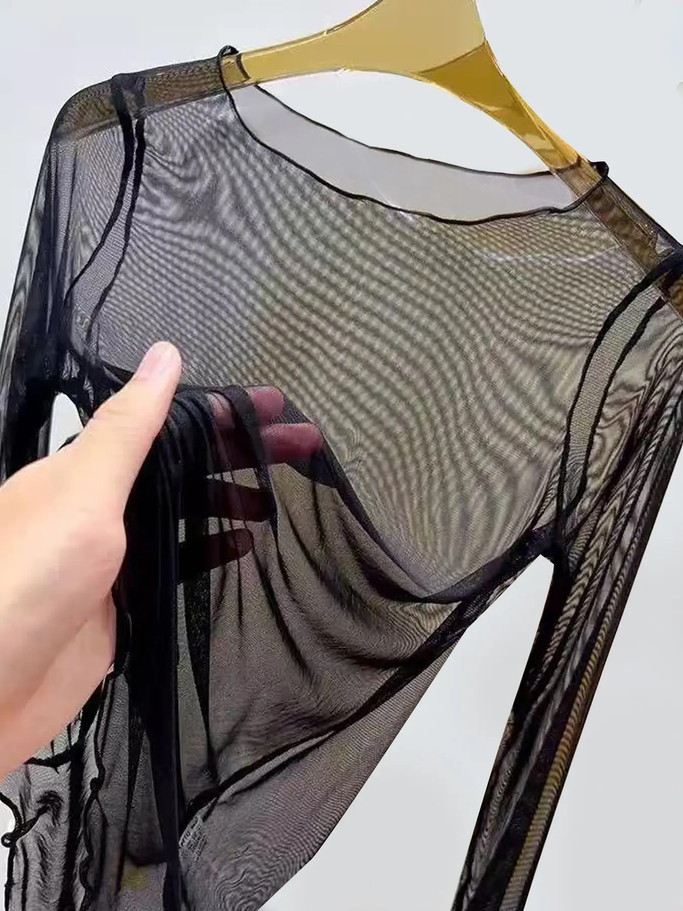 Lace Mesh Long Sleeve Top Blouse, Elegant Chic Inner Layer Outer Wear, Loose Fit Youthful Mom, Perfect for Casual Daily Wear, Lady Womenswear, Blouse Shirt Top, Blouses Shirts Tops
